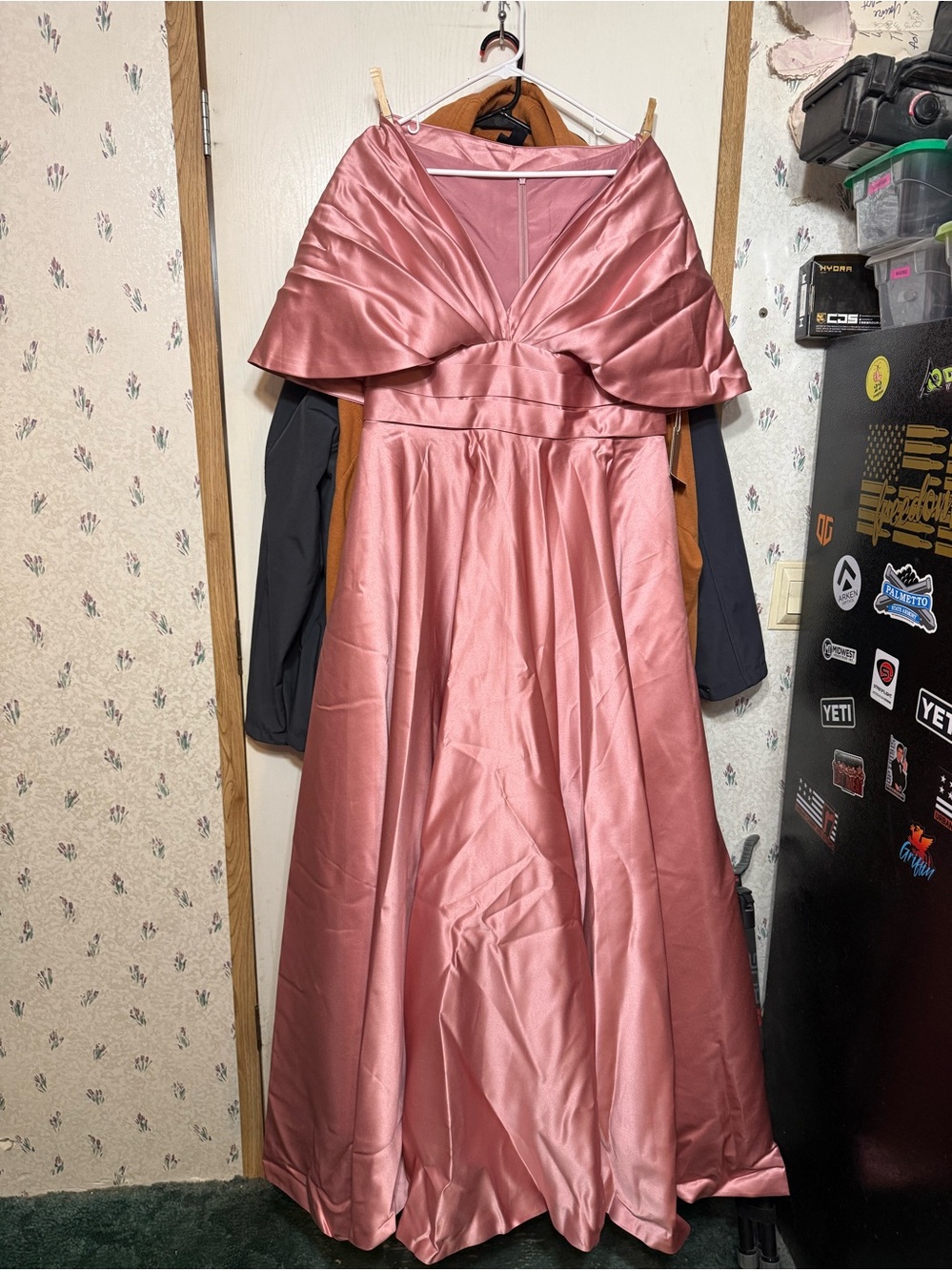 Rose Pink Satin Off-Shoulder Evening Gown for Women